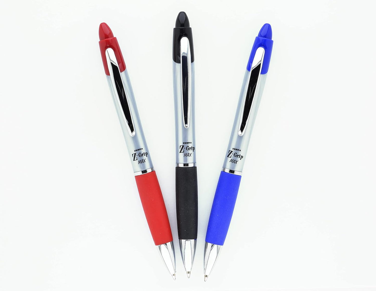 Zebra Pen, Z-Grip MAX Retractable Ballpoint Pens, Blue Ink, 1.0mm Medium Point, Wide Barrel with Comfortable Grip, Silver Barrel, Metal Clip, 12-Count, (22420)