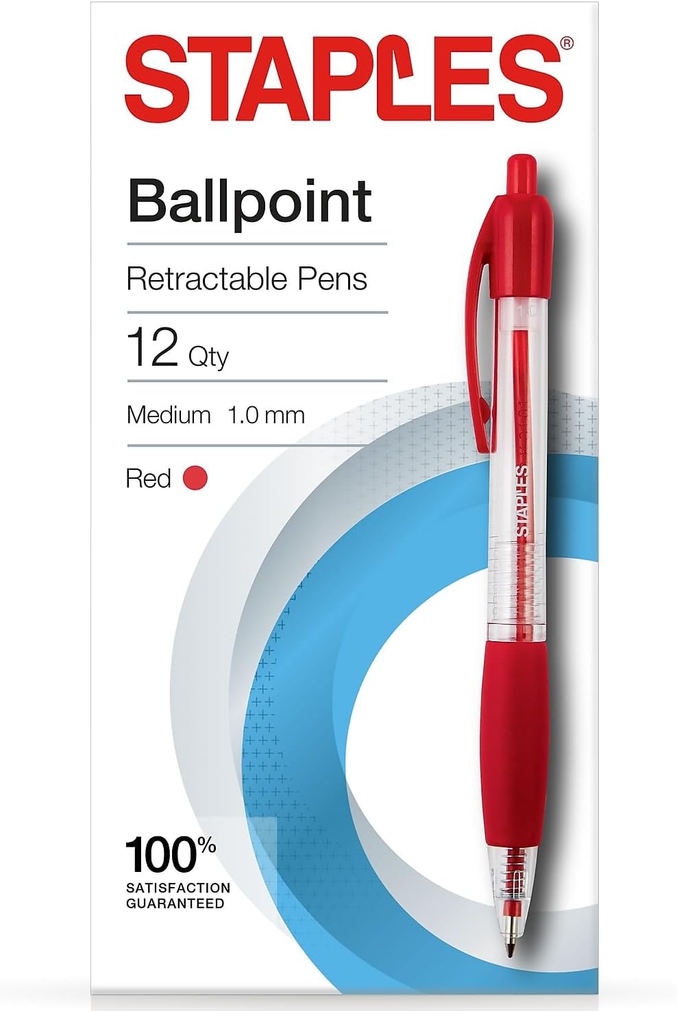 STAPLES Retractable Ballpoint Pens, Medium Point 1.0mm, Black Ink, 12 Pack – Comfortable, Smooth‑Writing Pens for Everyday Office Use