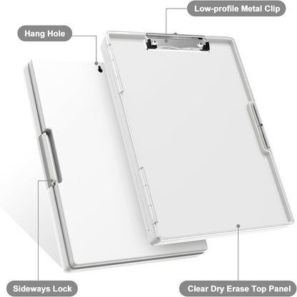 Piasoenc Clipboard with Storage, 8.5 x 11 Clip Boards with 2 Storage Case and A4 Paper Folder, Clear Dry Erase Top Panel, Heavy Duty Plastic, Folio & Side Opening, for Nurses, Teachers, Lawers,Black