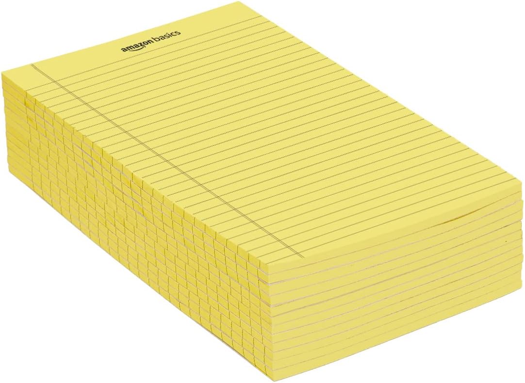 Amazon Basics Wide Ruled Lined Writing Note Pads with Sturdy Back, 8.5" x 11.75", Multicolor, 6-Pack, 300 Sheets, Perforated