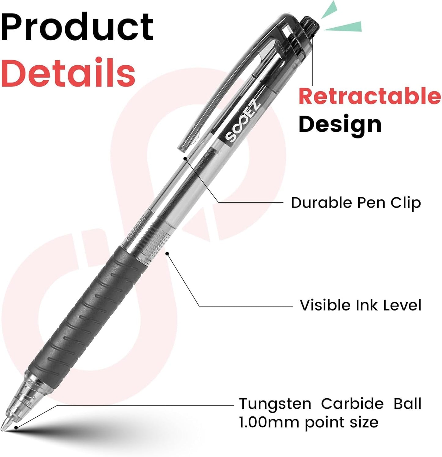 Sooez 80 Pack Pens Bulk, Ballpoint Pens with Soft Grip, Retractable Black Ink Pen, Medium Point 1.0mm for Note-Taking & Journaling, Smooth Writing No Bleed for Nurses Servers Teachers School Office