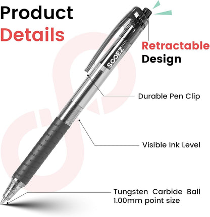 Sooez 80 Pack Pens Bulk, Ballpoint Pens with Soft Grip, Retractable Black Ink Pen, Medium Point 1.0mm for Note-Taking & Journaling, Smooth Writing No Bleed for Nurses Servers Teachers School Office