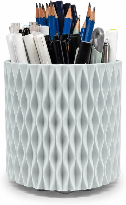 Lebenrich Rotating Pen Holder for Desk, 5 Slots Easthetic Pencil holder Desk Organizer Supplies and Accessories for Women Girls, Pencil Cup for Office Home Art Supply, White