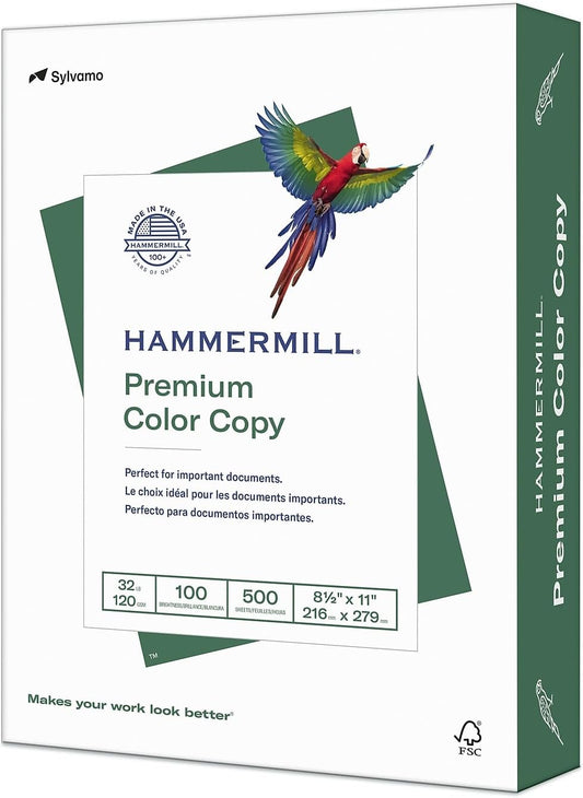 Hammermill Printer Paper, Premium Color 32 Lb Copy Paper, 8.5 x 11-1 Ream (500 Sheets) - 100 Bright, Made in the USA, 102630R