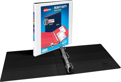 Avery Heavy-Duty Dual Color 3 Ring Binder, 1/2 Inch Slant Rings, White/Black View Binder (17880)