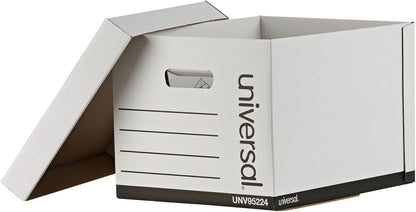 Universal Basic-Duty Economy Record Storage Boxes, 10 Pack, Letter/Legal Files, 12" x 15" x 10", White,