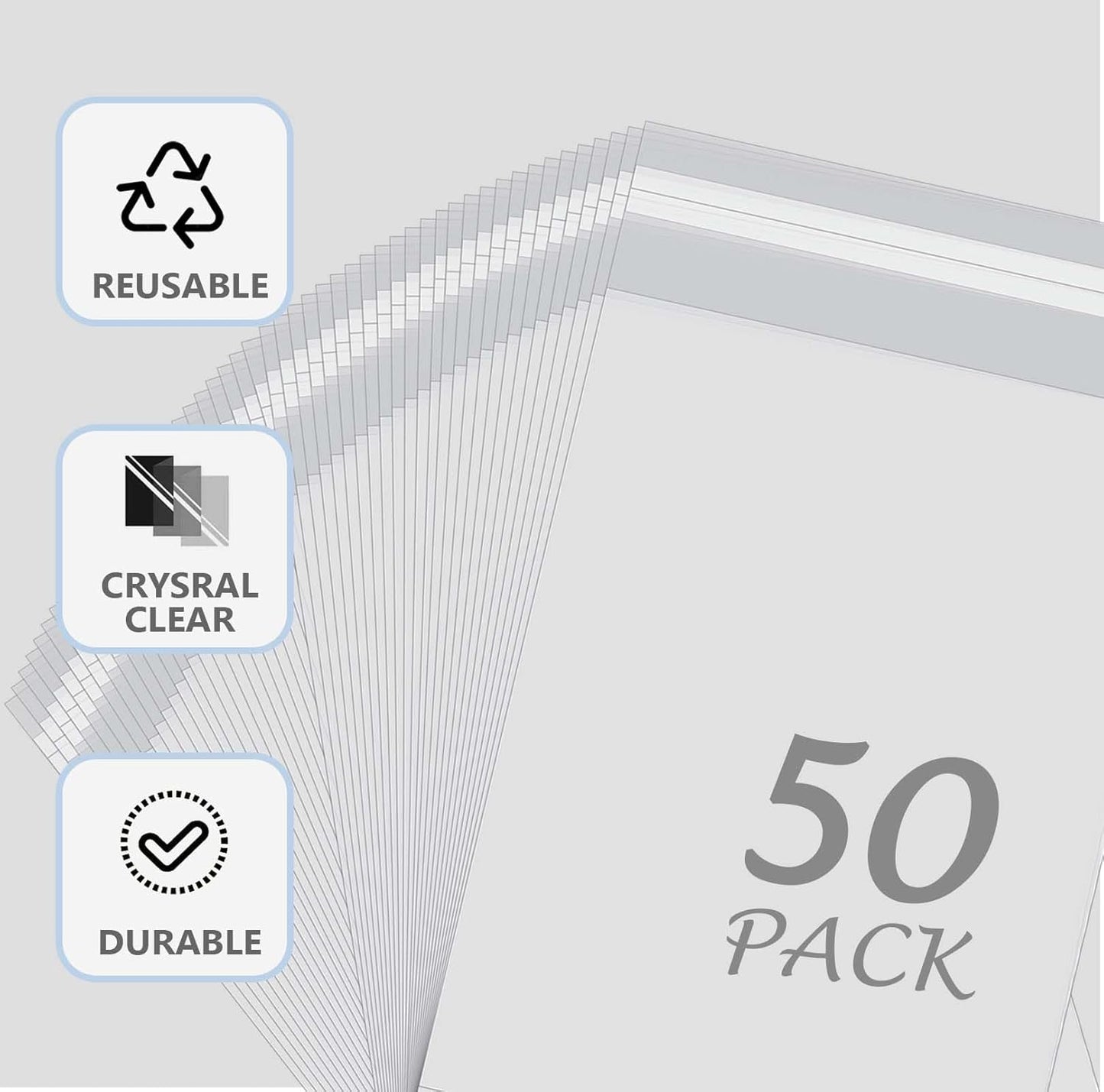50 Pack Acid-Free Crystal Clear Sleeves Storage Bags for 8.5x11 Art Prints/Pictures/Photos/Framing Mat Mattes (Bag Size: 9"x11 3/7")