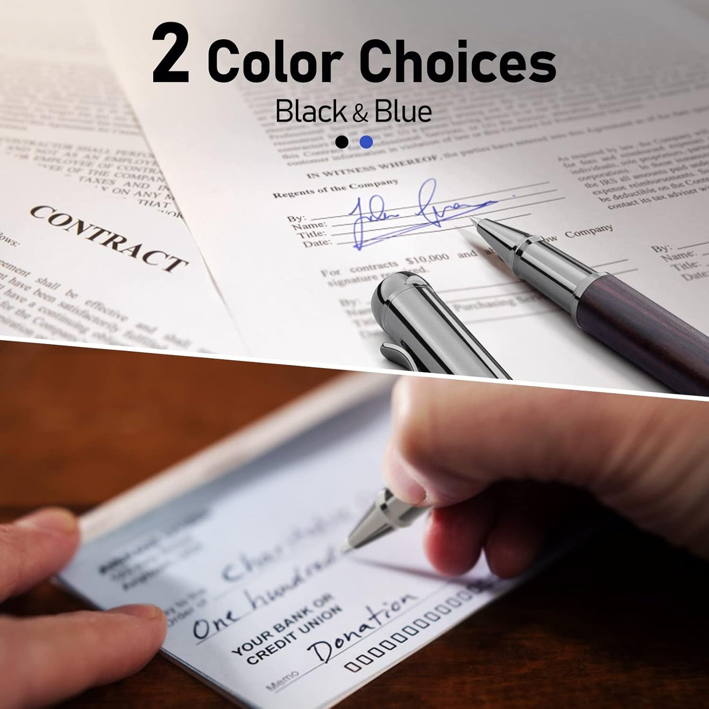 WEMATE Wood Rollerball Pen Set, Extra 2 Ink Refills(1 Black & 1 Blue), Fancy Writing Pen Nice Luxury Office Gift for Men, Professional and Executive, Cool Wooden Pen for Journaling - Red Padouk