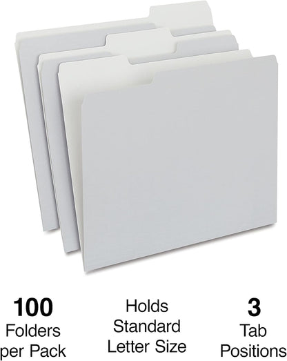 Staples File Folders, Letter Size, 1/3‑Cut Tabs, Purple, Durable 10.5‑Point Paper Stock, 100/Pack