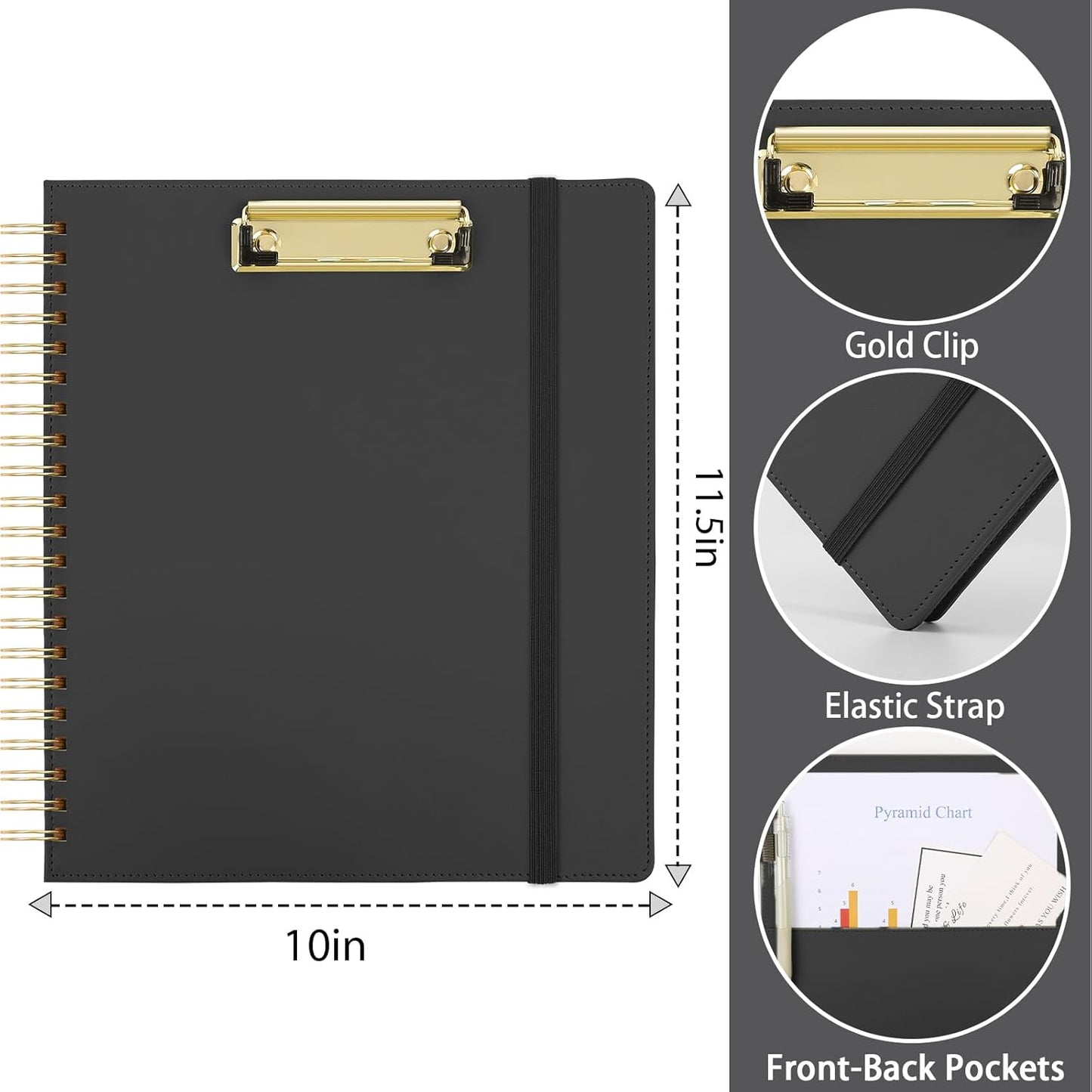 SKYDUE Clipboard Folder with Storage, 6 Dividers with 12 Pockets for Letter Size, Storage Clipboard Folio with Refillable Notepad, Spiral Clipboards Padfolio for Teacher Worker Nurse