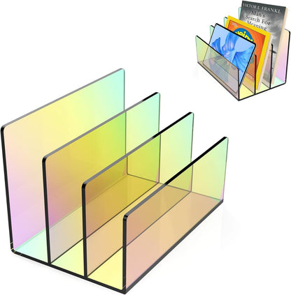 Boloyo Acrylic File Holder,1PC 2 Sections Rainbow File Organizer Mail Letter Sorter Desktop Folder Holder for Home Office School Envelope Bill Filling Paper Document