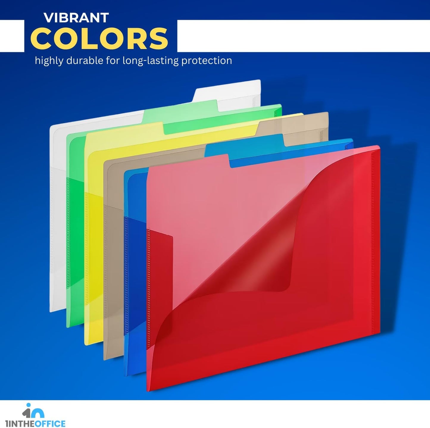 1InTheOffice Plastic File Folders, Poly File Folders, Translucent Poly File Folders, 1/3-cut, Top Tabs, Letter Size, Assorted, 12/Pack