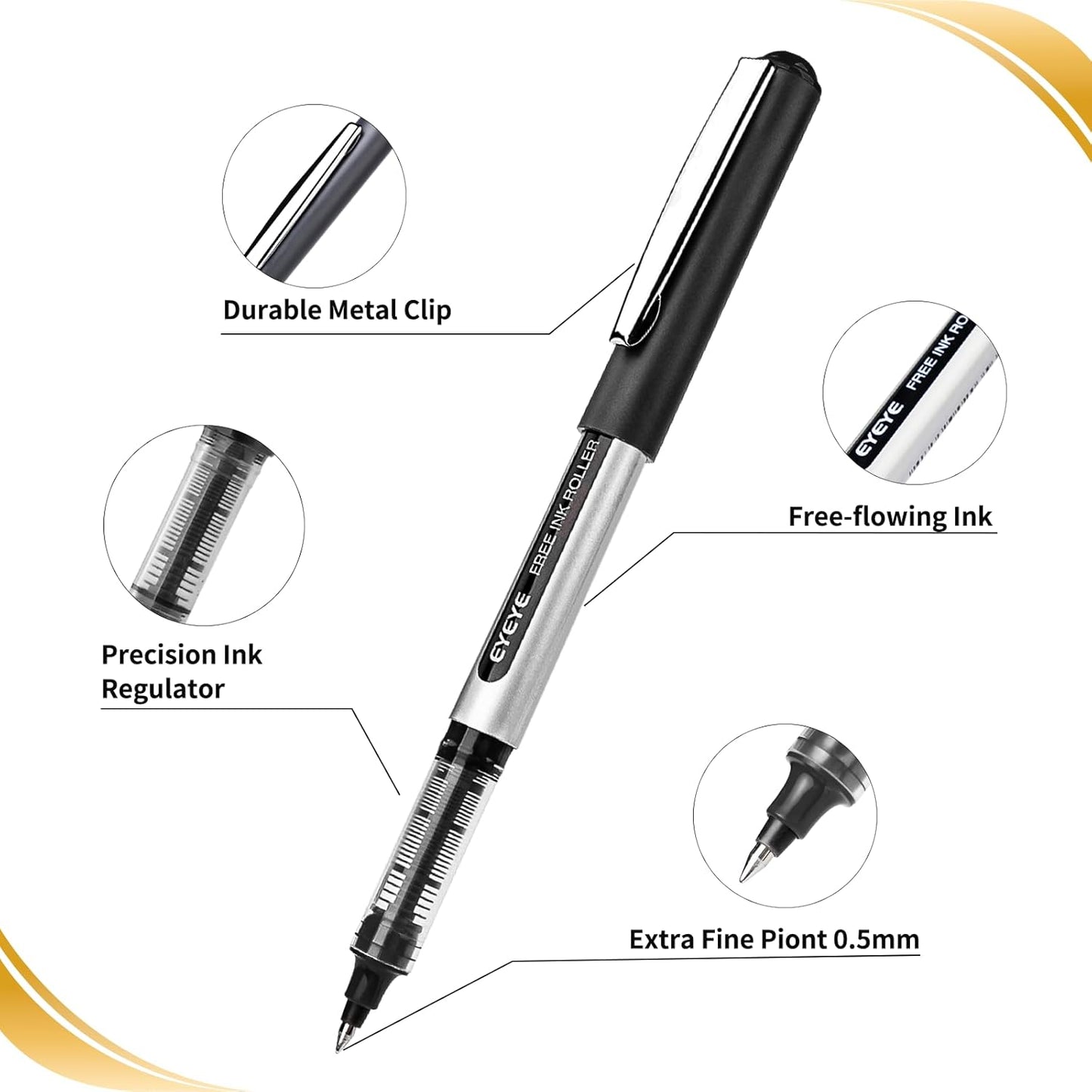 EYEYE 25 Pack 0.5mm Blue Rollerball Pens Extra Fine Point Quick Dry, Liquid Ink Pens Fine Point Smooth Writing Pen for Journaling, Note Taking, Office, School Supplies