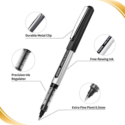 EYEYE 25 Pack 0.5mm Blue Rollerball Pens Extra Fine Point Quick Dry, Liquid Ink Pens Fine Point Smooth Writing Pen for Journaling, Note Taking, Office, School Supplies