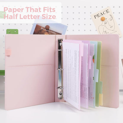 SKYDUE 3 Ring Binder with Clipboard,1 Inch Binder, 13.2" × 10.2" PU Clipboard Binder with Notepad & 5 Dividers with 5 Pockets, Labels, Clipboard Folder Great for School Office(Fit Letter Sized Paper)