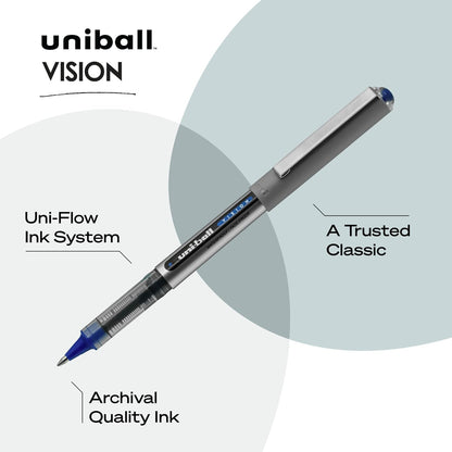 uni-ball Vision Stick Roller Ball Pens, Fine Point, Black Ink, Pack of 4