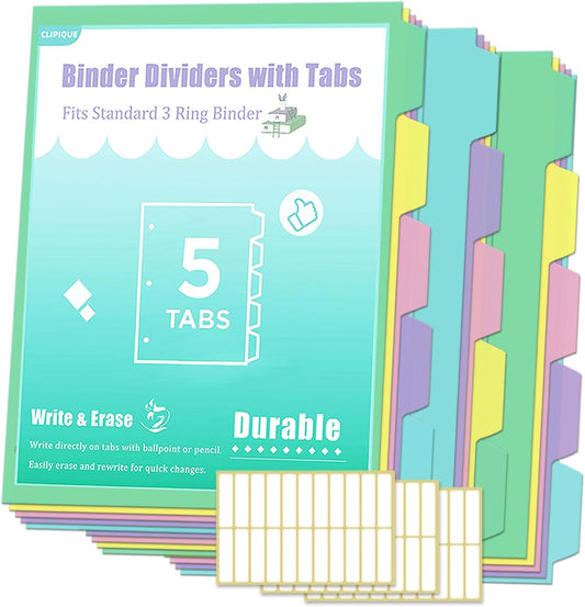3 Ring Binder Dividers with TAB, Durable Write & Erase, 8-Tab Plastic Dividers for 8.5 x 11'' Letter Size Papers, Ideal for Student, Teacher, Macaron Color 3 Sets