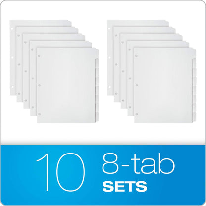 Oxford Binder Dividers for 3 Ring Binders, 10 Pack, 8-Tab Dividers, Write On Tabs, White Paper, 80 Total