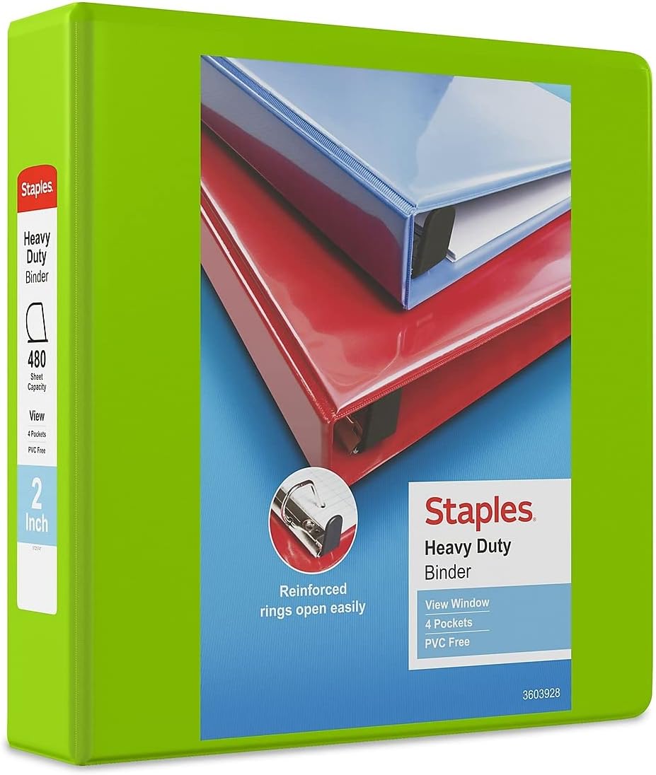 Staples Heavy-Duty 2-Inch D-Ring View Binder, Reinforced Spine, Holds Up to 450 Sheets, Gray, for Office & School