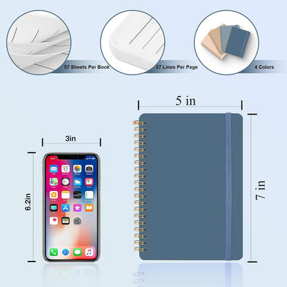 4 PCS Small Spiral Notebook 5x7, Spiral Journal Notebook, Notebooks for Work, Note Taking, School, Small Notebooks 5x7 with Strap, Cute Notebooks for Women 50 Sheets