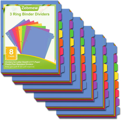 Cute 5 Tab Binder Dividers with Tabs, Write&Erase Plastic Dividers for 3 Ring Binder, Multicolor, Ring Binder Dividers with Tabs for School Office,6 Sets(30pcs)