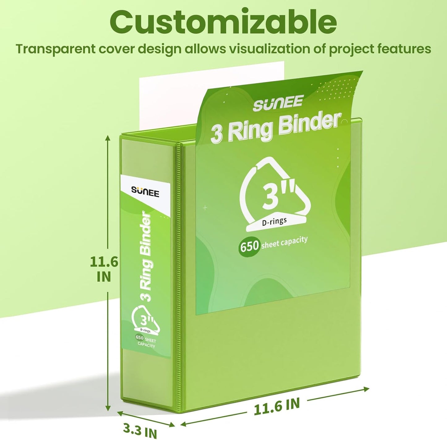 SUNEE 3 Ring Binder 2 Inch, Clear View Binder Three Ring PVC-Free (Fit 8.5x11 Inches) for School or Office Supplies, Light Purple, 1 Pack