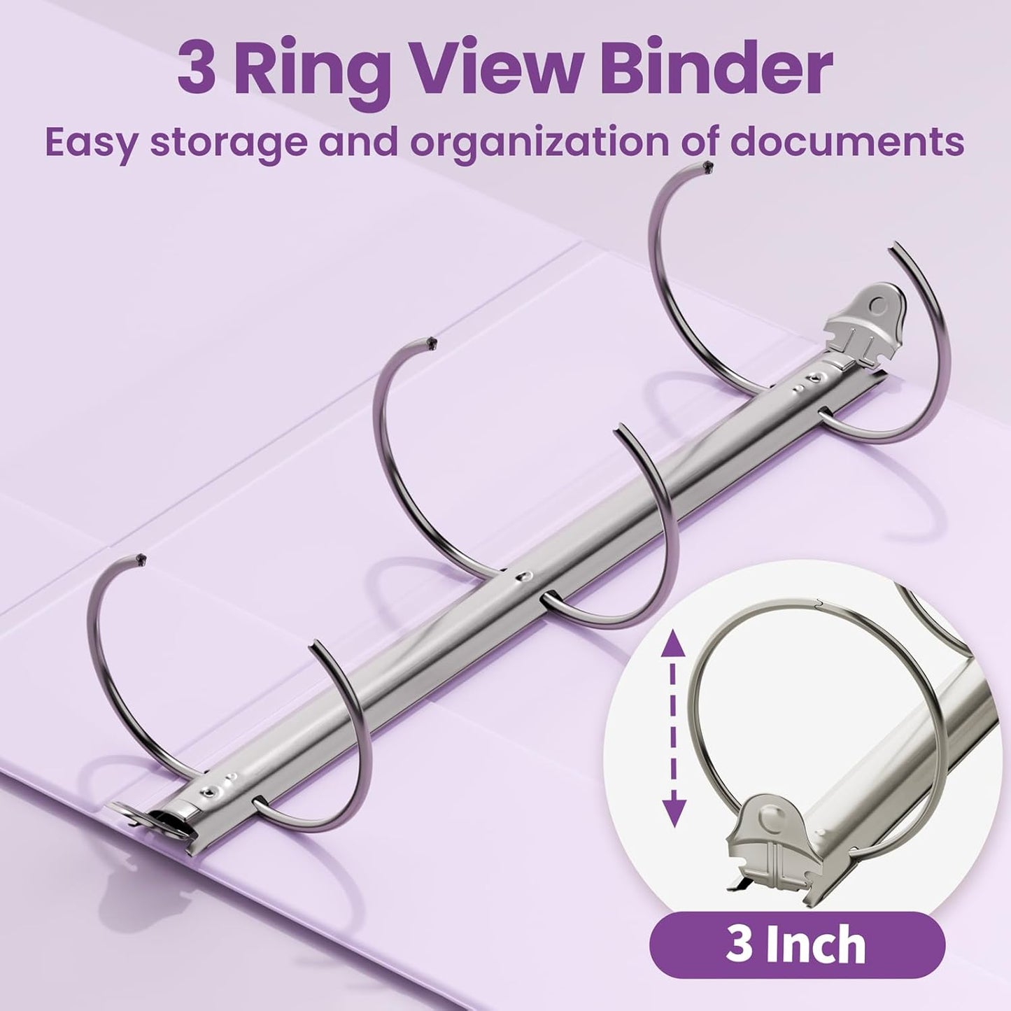 SUNEE 3 Ring Binder 3 Inch 2 Pack, Clear View Binder Three Ring PVC-Free (Fit 8.5x11 Inches) for School or Office Supplies, Pink