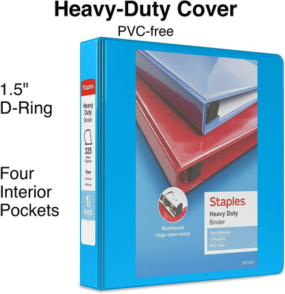 Staples Heavy-Duty 2-Inch D-Ring View Binder, Reinforced Spine, Holds Up to 450 Sheets, Gray, for Office & School