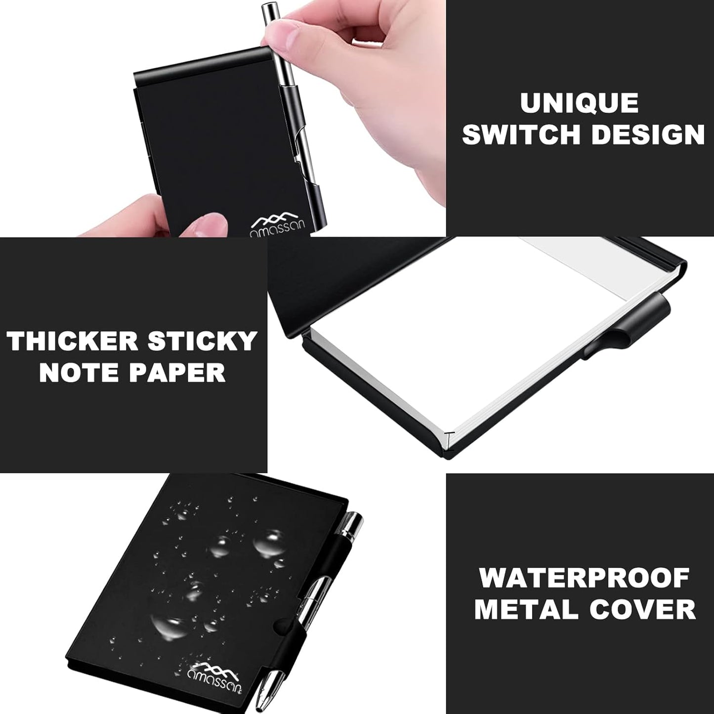 amassan Metal Small Notebook, Mini Notepad, Small Pocket Notepad Aluminum Note Case with Mini Metal Pen and 60-Page Sheets - Memo Books Note Pads(Gold)