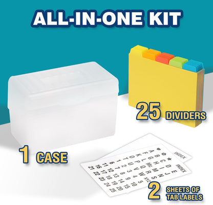 H4D Index Card Holder 3x5 Inches with 25 Plastic Dividers, Black