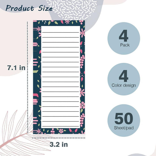 4 Pack Magnetic Notepads for Refrigerator, Full Magnet Back Design Magnetic Memo Pads, 50 Sheets per Note Pads To-Do List, Shopping List (Soft Gradient Style)