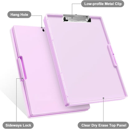 Piasoenc Clipboard with Storage, 8.5 x 11 Clip Boards with 2 Storage Case and A4 Paper Folder, Clear Dry Erase Top Panel, Heavy Duty Plastic, Folio & Side Opening, for Nurses, Teachers, Lawers,Black