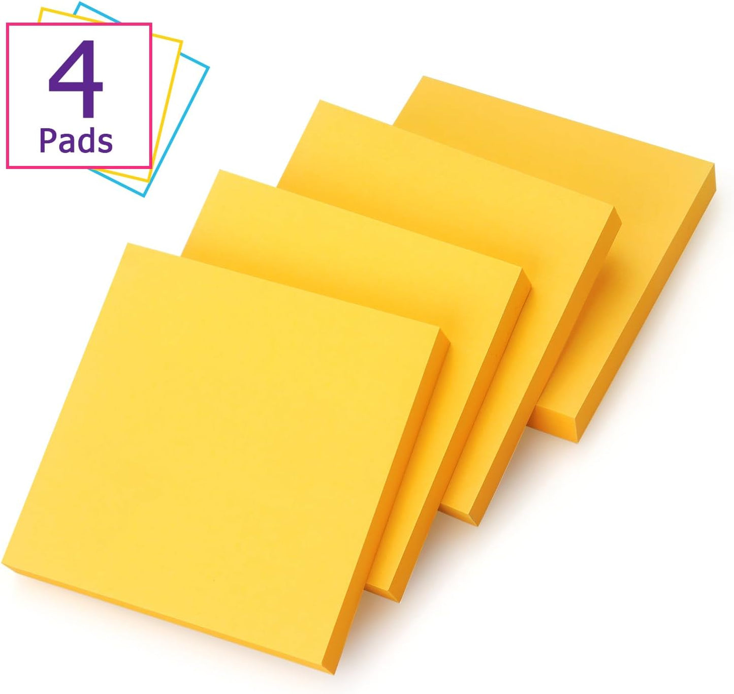Sticky Notes 3x3 Self-Stick Notes Bright Colors Sticky Notes 4 Pads 100 Sheets/Pad (Yellow)