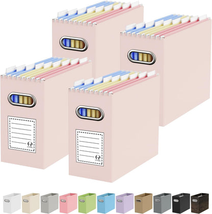Oterri File Organizer Box, Portable Collapsible Cardboard File Folder Organizer with Handle for Letter Size Hanging Files, Document Storage Box for Home Office & Classroom (4 Packs, Black)