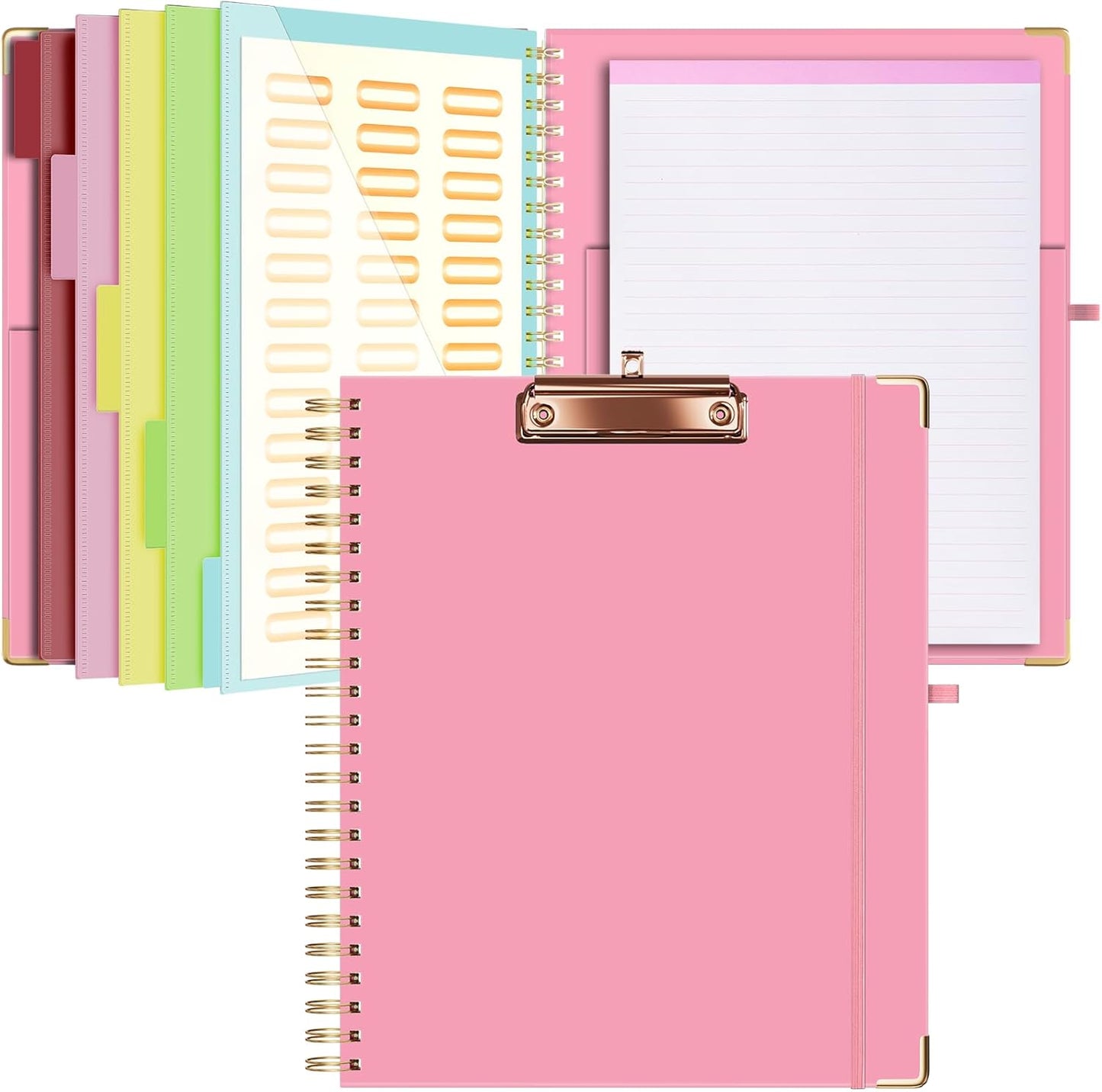 Ospelelf Clipboard with Storage 8.5 X 11，Padfolio Organizer, Spiral Portfolio Letter Size with Notepad, Pen Holder, 5 Extra Folder Divider Pages, Elastic Closure Nurse Office Essentials (Polka Dots)