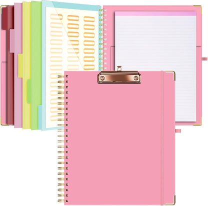 Ospelelf Clipboard with Storage 8.5 X 11，Padfolio Organizer, Spiral Portfolio Letter Size with Notepad, Pen Holder, 5 Extra Folder Divider Pages, Elastic Closure Nurse Office Essentials (Polka Dots)