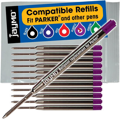 Jaymo Replacement for Parker 1950369 and Bastion - Measures 3.875 in / 98 mm Long - G2 Ballpoint Pen Refill - 6 Black