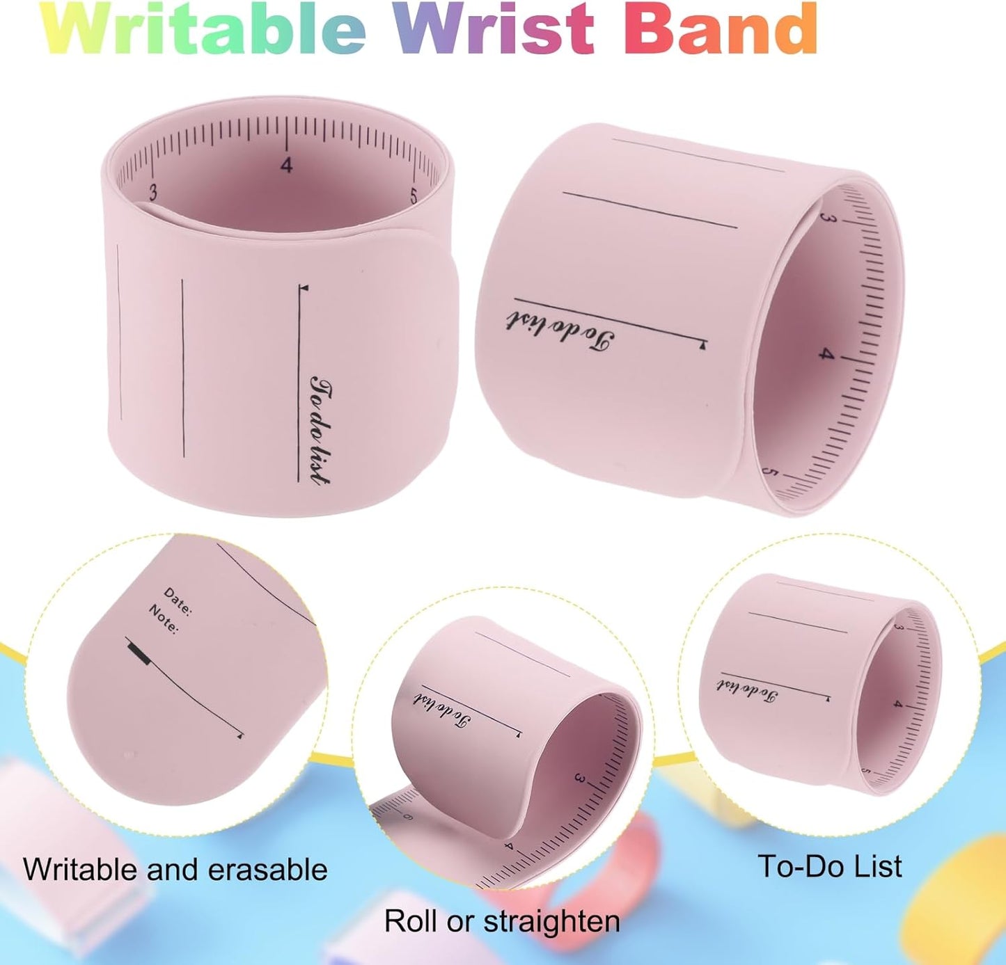 uxcell 2Pcs Writable Wrist Band, 9.45" x 1.18" Waterproof Slap Bracelet Reusable Writable Erasable to Do List Silicone Memo Wrist Bands for Planner Reminder (White)