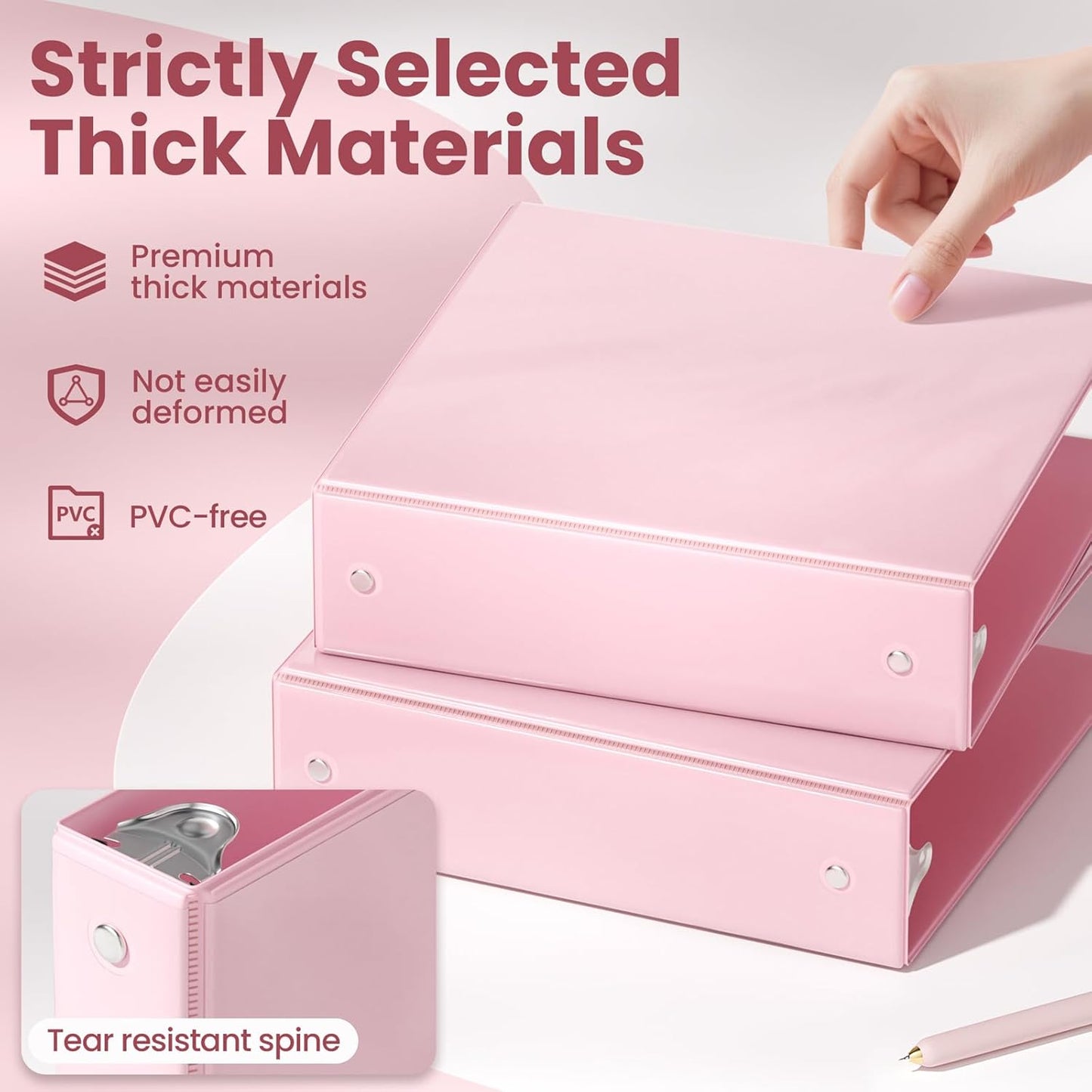 SUNEE 3 Ring Binder 3 Inch 1 Pack, Clear View Binder Three Ring PVC-Free (Fit 8.5x11 Inches) for School or Office Supplies, Pink