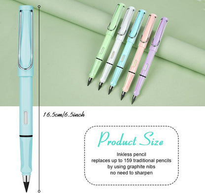 Ainiv Inkless Pencil with Eraser - 5 Sets Infinity Pencil, Reusable with Extra 5 Eraser & 5 Replaceable Nibs for Home, Office & School Writing, Drawing
