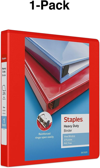 Staples Heavy-Duty 2-Inch D-Ring View Binder, Reinforced Spine, Holds Up to 450 Sheets, Gray, for Office & School