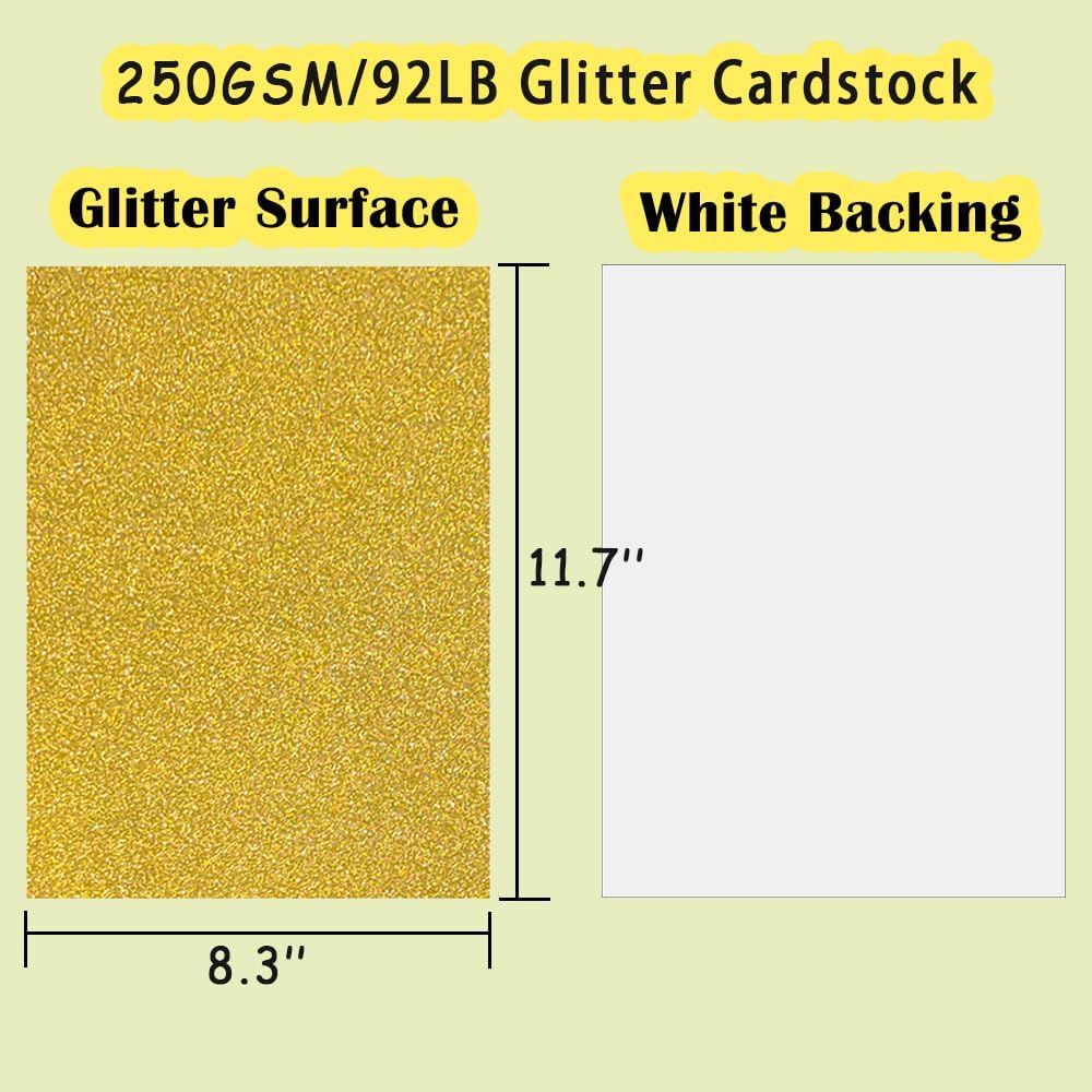 SALEMAR 250 GSM Glitter Cardstock Glitter Paper, 10 Color Sparkling Craft Paper for Scrapbook and Craft Projects, 8.3 x 11.7 Inches(Multicolor)
