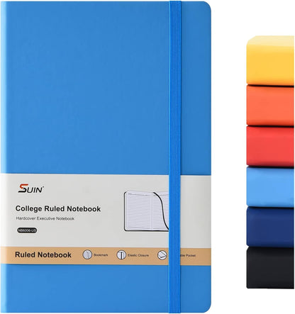 SUIN Hardcover-Journal-Notebooks, A5 Lined Journals Notebook for Writing 200 Pages, 8.2 x 5.5 inch, Classic Ruled Notebooks for Work/Travel/College (Black- 1 Pack)