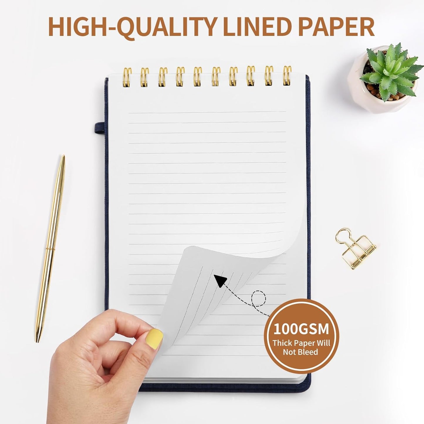 A5 Top Spiral Notebook – Hardcover Journal 160 Pages 100 GSM Thick Paper With Elastic Band & Pen Holder Steno Pads College Ruled Writing Notebooks for Work School Travel Pink