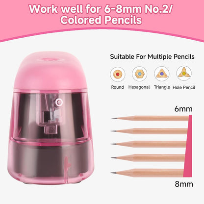 Battery-Operated Electric Pencil Sharpener with LED Light – Compact & Portable Pencil Sharpener for Home, School, or Office Use (Pink)