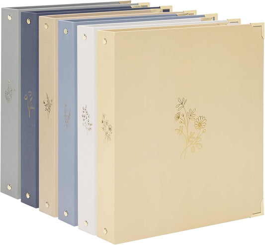EOOUT 6 Pack 3 Ring Binders 1 inch, Three Round Ring 1'' Binders with 2 Pockets Interior, 6 Gold-Stamped Floral Color, Fits 8.5'' x 11'' Letter Size Paper for School Office Supplies