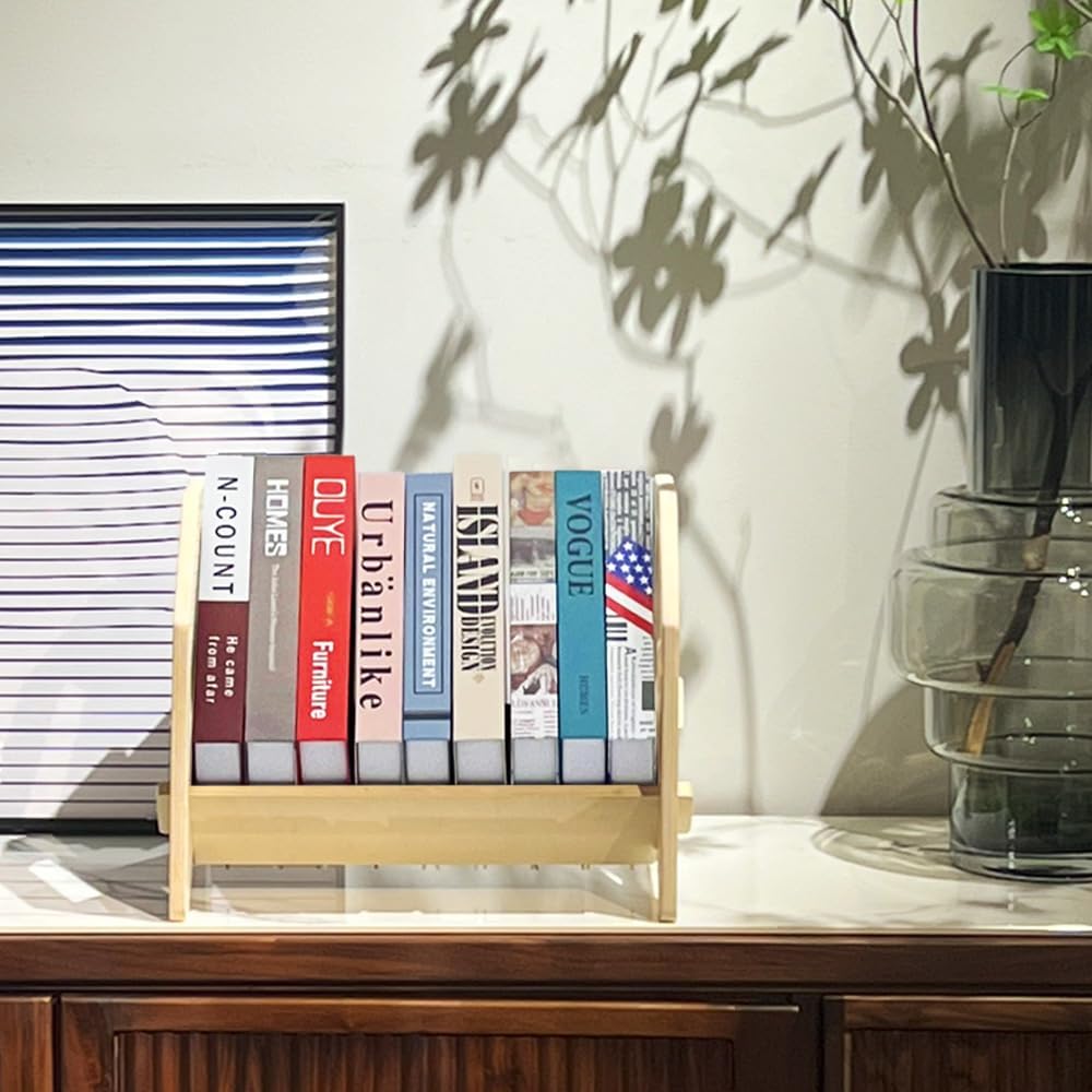 2 Pack Desktop Bookshelf, Stackable Book Organizer with Handle, storage rack for CD/Magazine/File Folder, Portable Small bookshelf for Study, Living room, Kid's room, No Nails, Medium Size