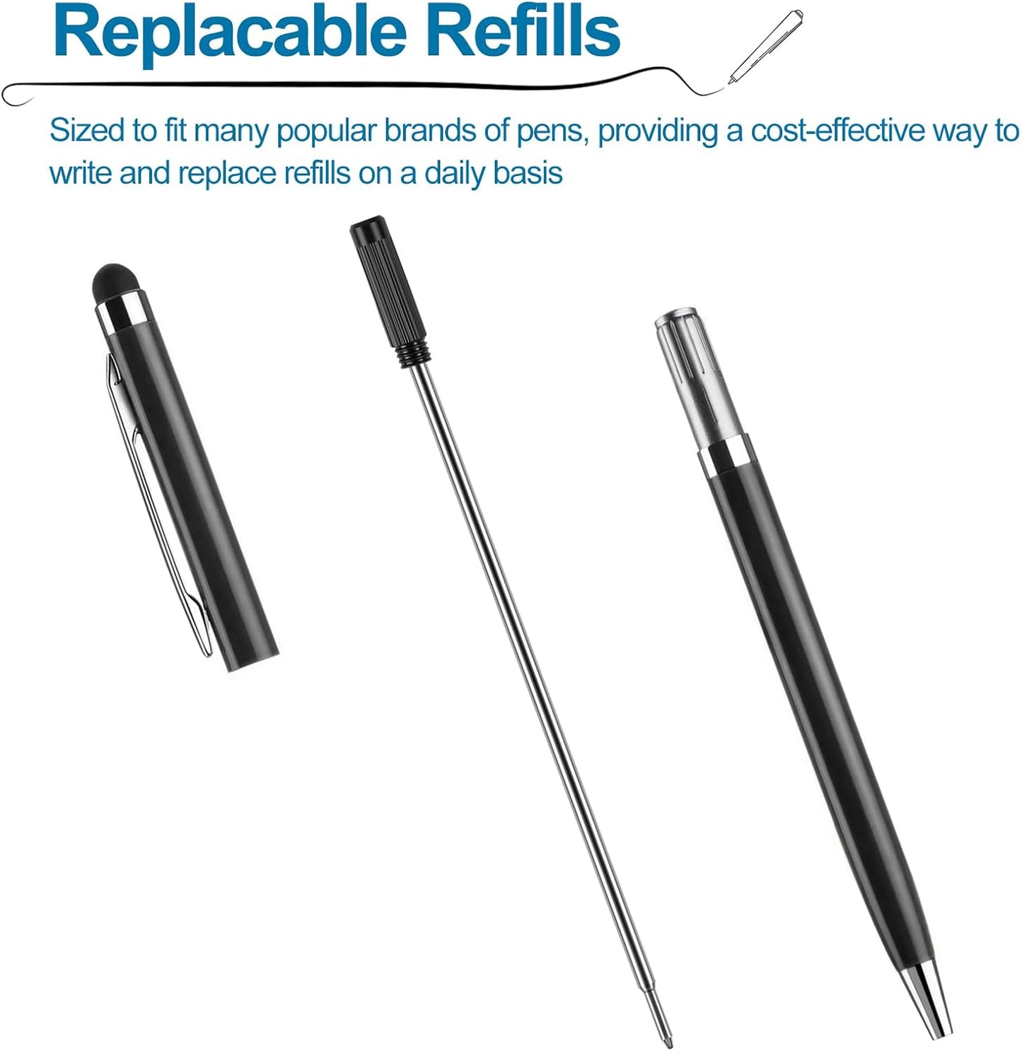 AZUREAL Pen Refills 20P, Replaceable Ballpoint Pen Refills, 1mm Medium Tip, Ink Pen Refills for Twist Pens, Black Ink
