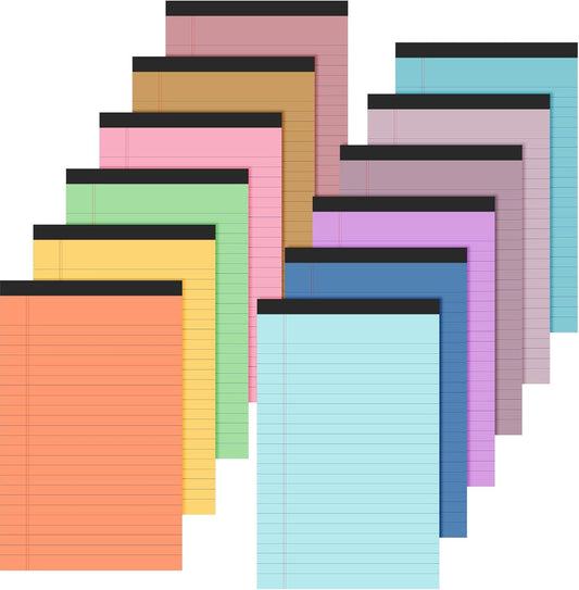Lincia 12 Pcs 5" x 8" Small Legal Pads Colored Lined Note Pads Narrow Ruled Writing Notepads 50 Sheets Per Micro Paper Notebook Lined and Perforated for College Office Supplies (Natural Colors)