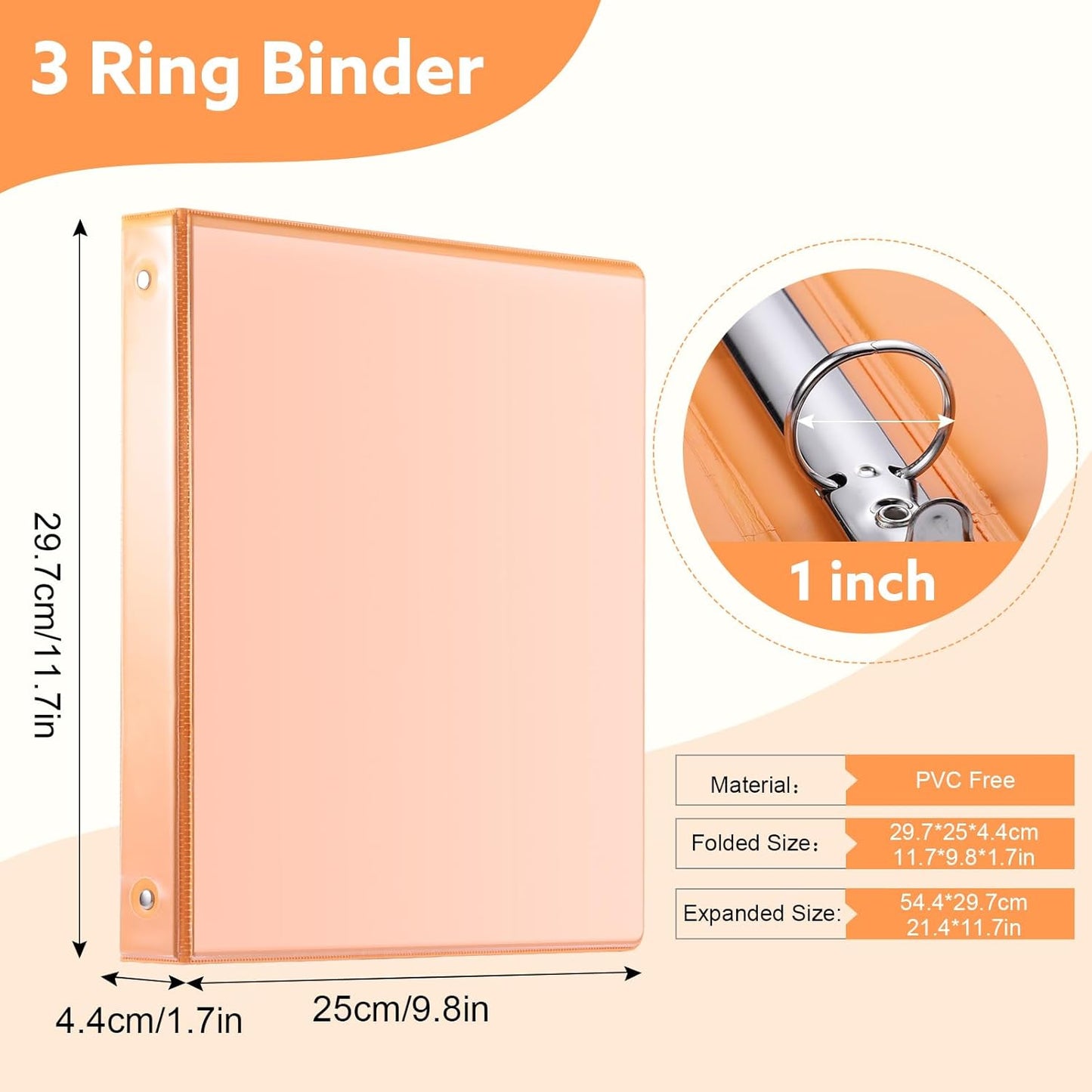3 Ring Binder - 6 Pack, 1 Inch Binder with 2 Interior Pockets & Clear View Overlay, Large Capacity, Round Ring Binders for Office Supplies, School & Home (6 Colors)